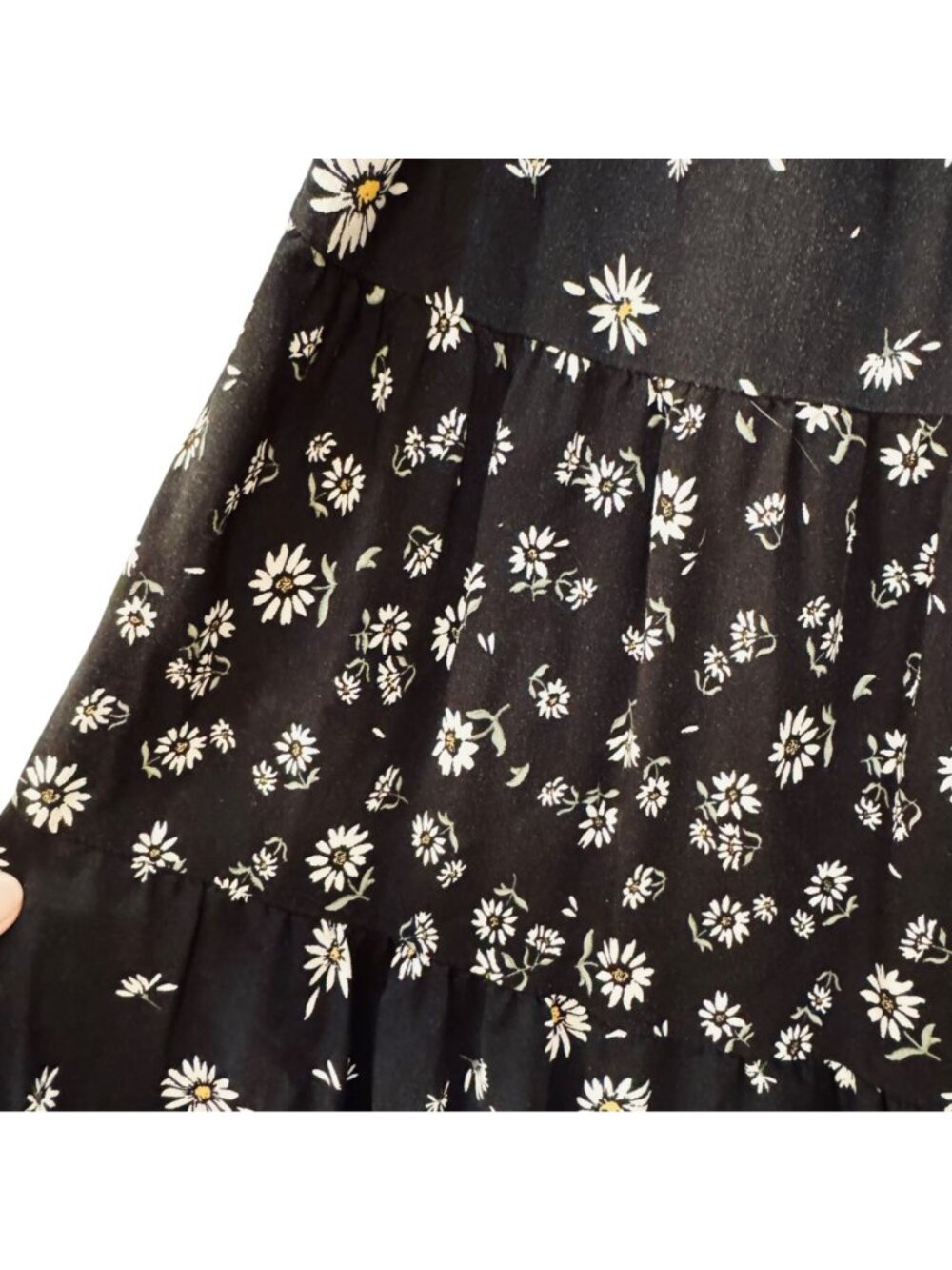 Maurices Size M Peasant Puffy Sleeved Mini Sundress Black Floral Tiered Ruffle - Picture 7 of 11